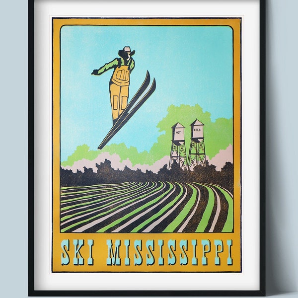 Ski Mississippi - Original Block Print, hand carved, limited edition