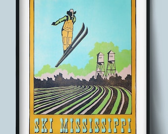 Ski Mississippi - Original Block Print, hand carved, limited edition