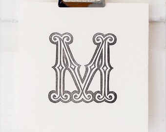 Original Typepress Print - Linocut Block Print Letter M