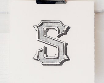 Original Letterpress Print - Linocut Block Print Letter C