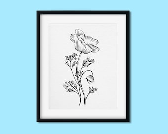 Poppy Flower Letterpress Print - Hand-Carved Design on 100% Cotton Paper
