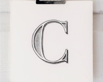 Original Letterpress Print - Linocut Block Print Letter C