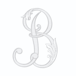 May include: A decorative, stylized, silver-colored letter R with ornate flourishes.