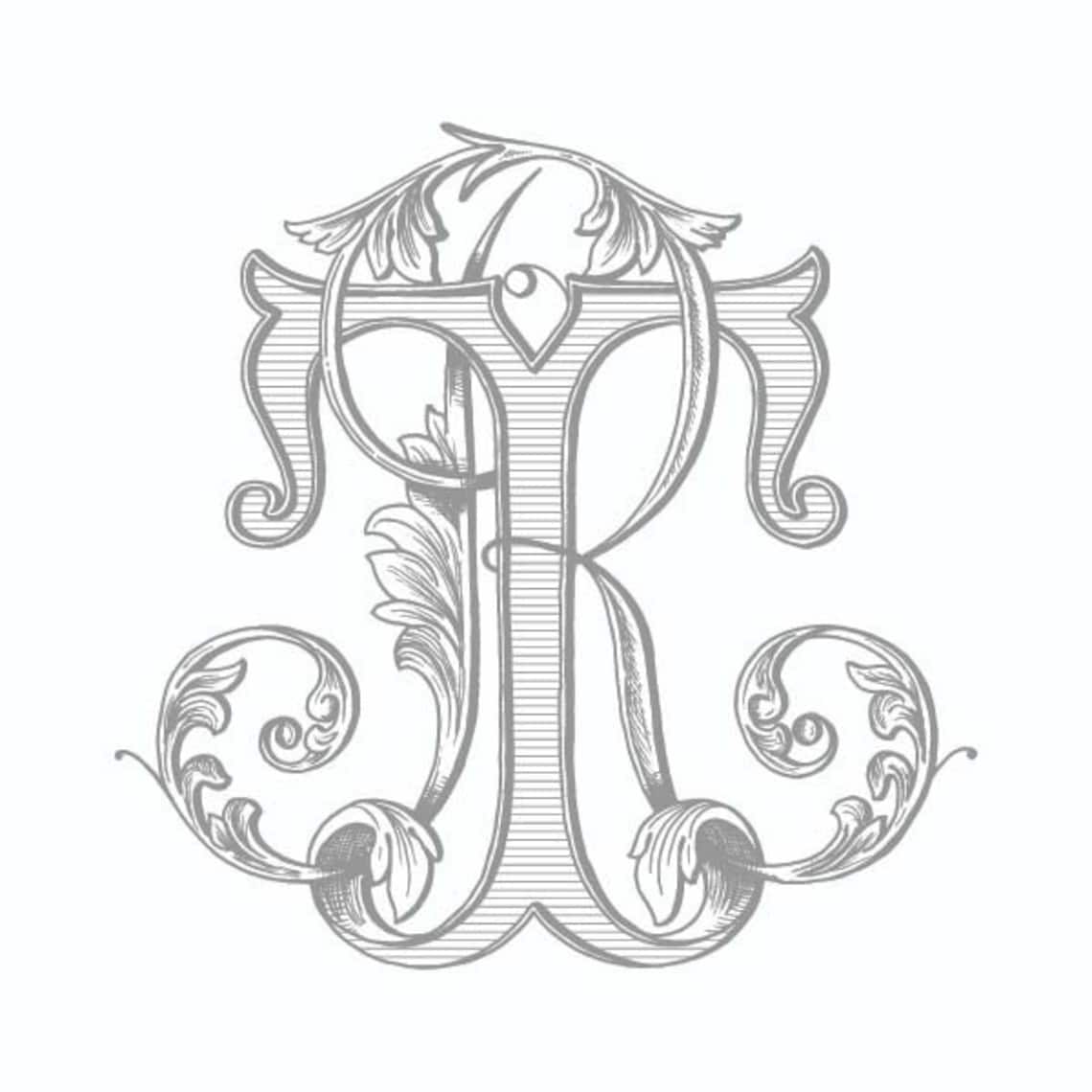 Monogram Inital T R Antique Monogram Design - RT - TR - Vintage Wedding Logo - Etsy