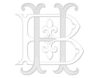 Wedding Monogram Crest - Letter B - Letter H - Vintage Lettering Style BH HB