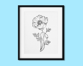 Poppy Flower Letterpress Print - Hand-Carved Design on 100% Cotton Paper