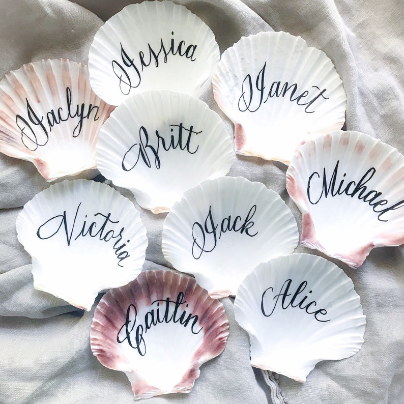 Sea Shell Place Cards Escort cards Rehearsal Dinner Favor Etsy