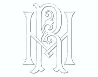Custom Vintage Initials - HR - RH - Antique Monogram