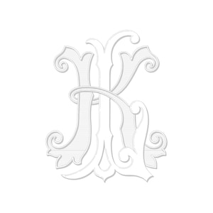 以下が含まれることがあります： 装飾的なスタイリッシュな銀灰色のKの文字で、華やかな装飾が施されています。