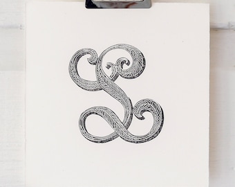 Original Letterpress Print - Linocut Block Print Letter C