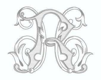 Antique Monogram Design - HR - RH - Vintage Wedding Logo