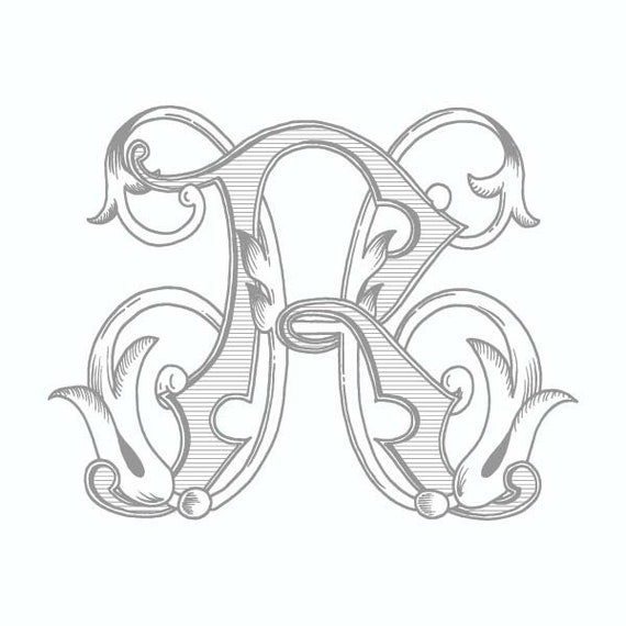 Antique Monogram Design - HR - RH - Vintage Wedding Logo - Etsy Antique Monogram Design - HR - RH - Vintage Wedding Logo - Etsy