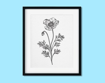Poppy Flower Letterpress Print - Hand-Carved Design on 100% Cotton Paper