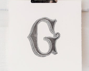 Impresión de bloques de tipografía - Letra G inicial