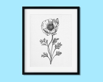 Poppy Flower Letterpress Print - Hand-Carved Design on 100% Cotton Paper