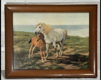 Vintage "Mother and Son" by Henry William Banks Davis oil painting framed print.