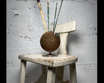 MidCentury Modern Danish designed cork sphere pen holder / push pin memo holder