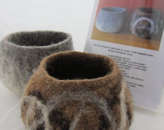 Kit Felted Vessels Bowls with  instructions and materials using British Wool