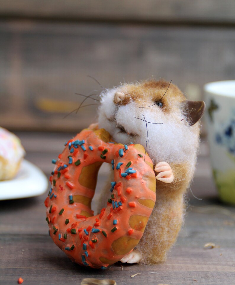 Needle felt realistic hamster with donut felted mouse felted Etsy
