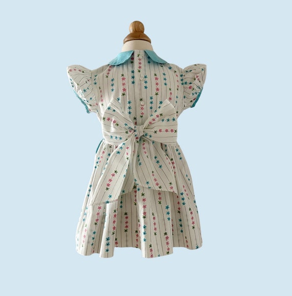 Size 2 1950s Aqua & Pink Cotton Print Toddler Dre… - image 7