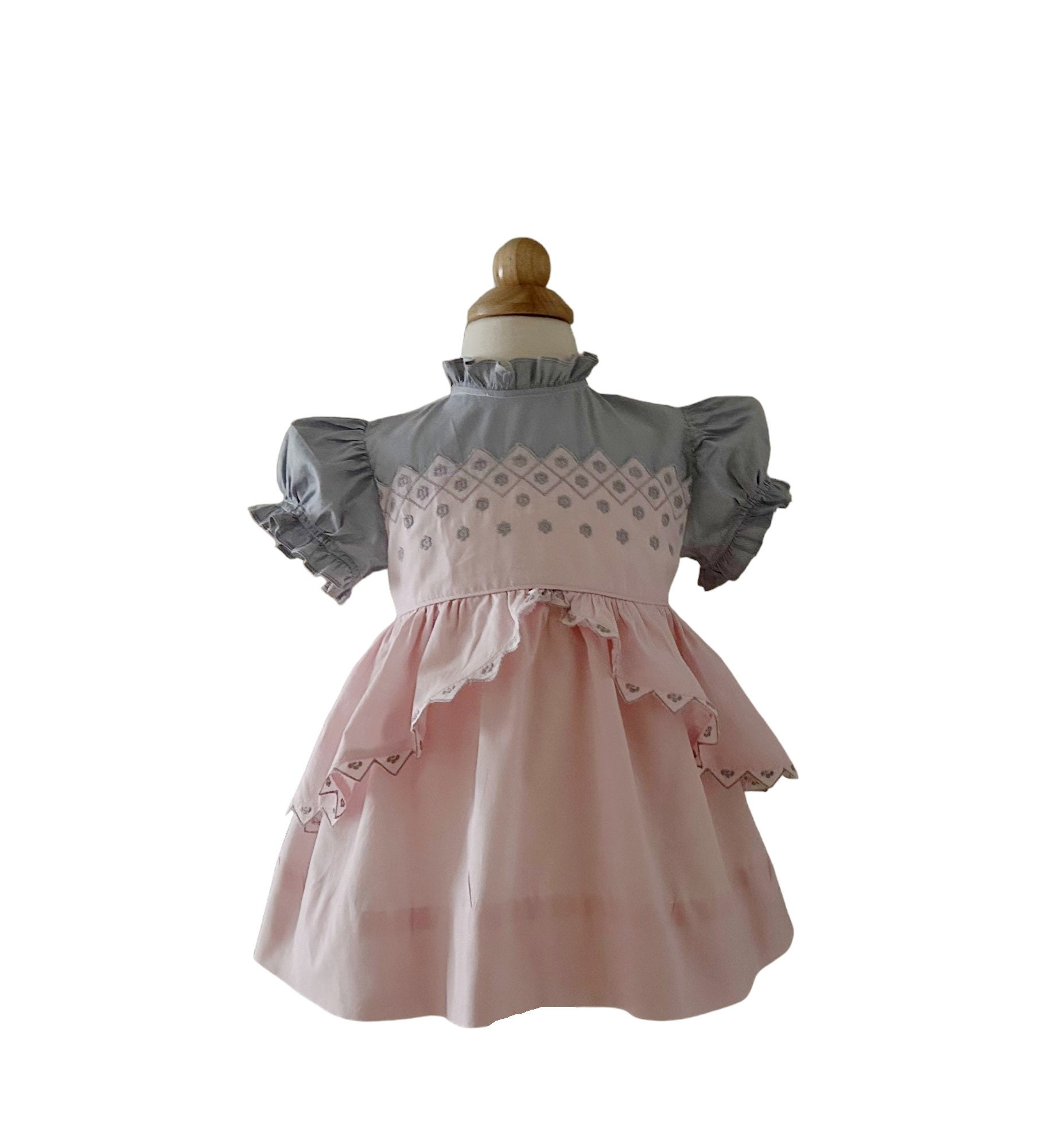 Size 24 Months 1950 s Nannette Toddlers Pink Cotton Baby Dress W Gray Sleeves Yoke 1647865556 Etsy
