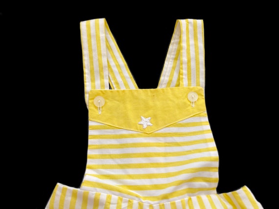 Size 3 NOS Thomas Yellow Stripe Cotton Sunsuit Ro… - image 2