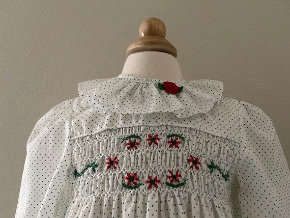 Size 2 70s Smocked Polly Flinders White Green Dot… - image 2