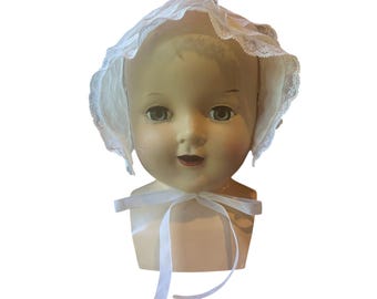 Size 3 - 6 Months White Cotton Embroidered Lace Baby Childs Baby Bonnet Hat