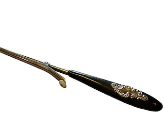 7 1/4"  Victorian Sterling Silver Ebony Wood Hair Mustache Curler - Curling Iron