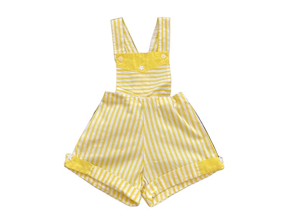 Size 3 NOS Thomas Yellow Stripe Cotton Sunsuit Ro… - image 1