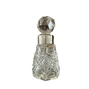 Antique Sterling Silver Collar Cut Glass Perfume Bottle - 1914 Birmingham