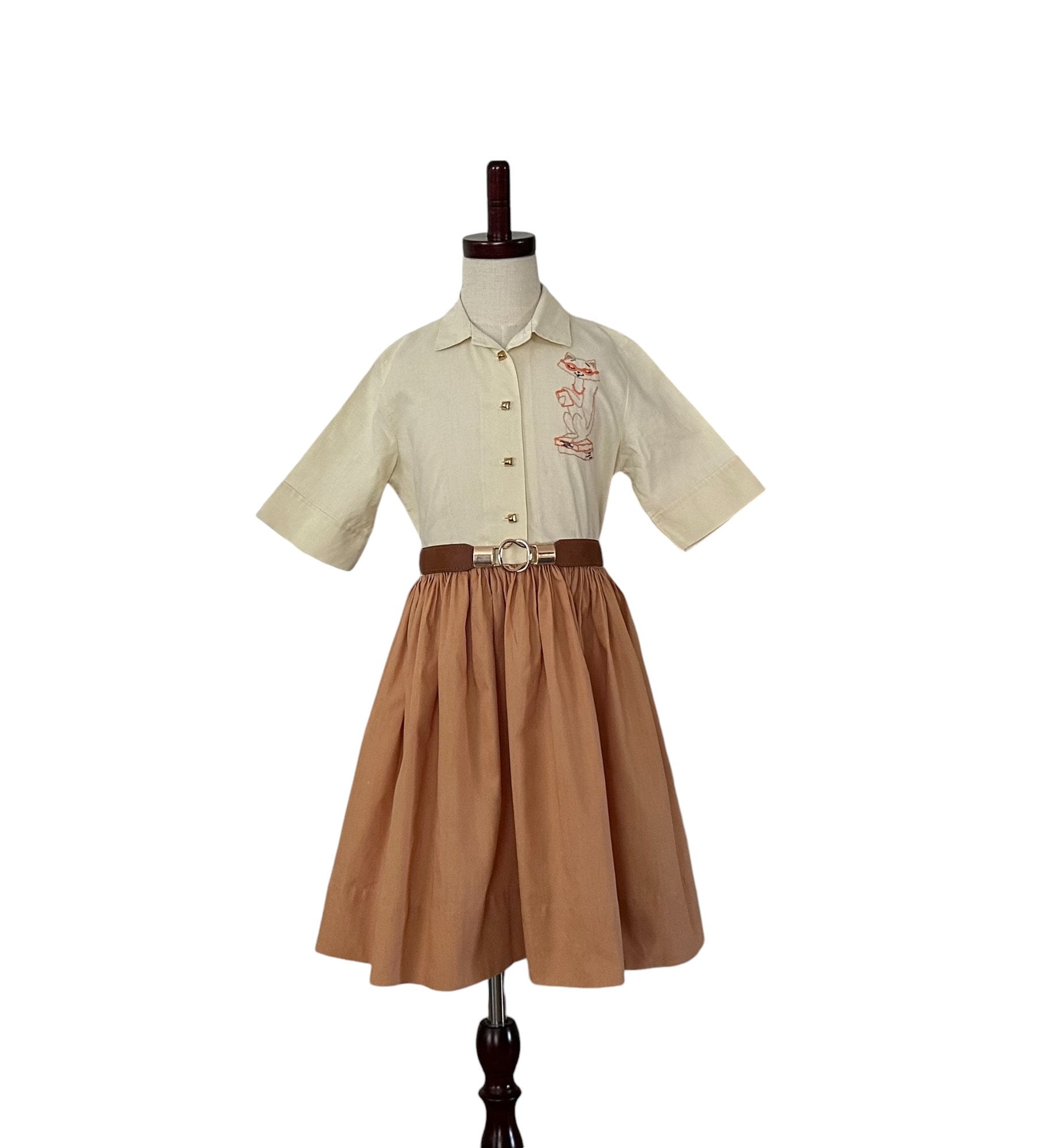Size 6 - 6 X A Handcraft Frock Girls Vintage Cream and Brown Cotton Dress 1767723398