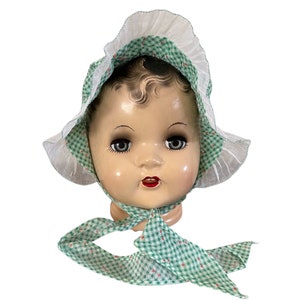 Size 3 - 6 Months Green & White Check Cotton Bonnet Hat 1497080797