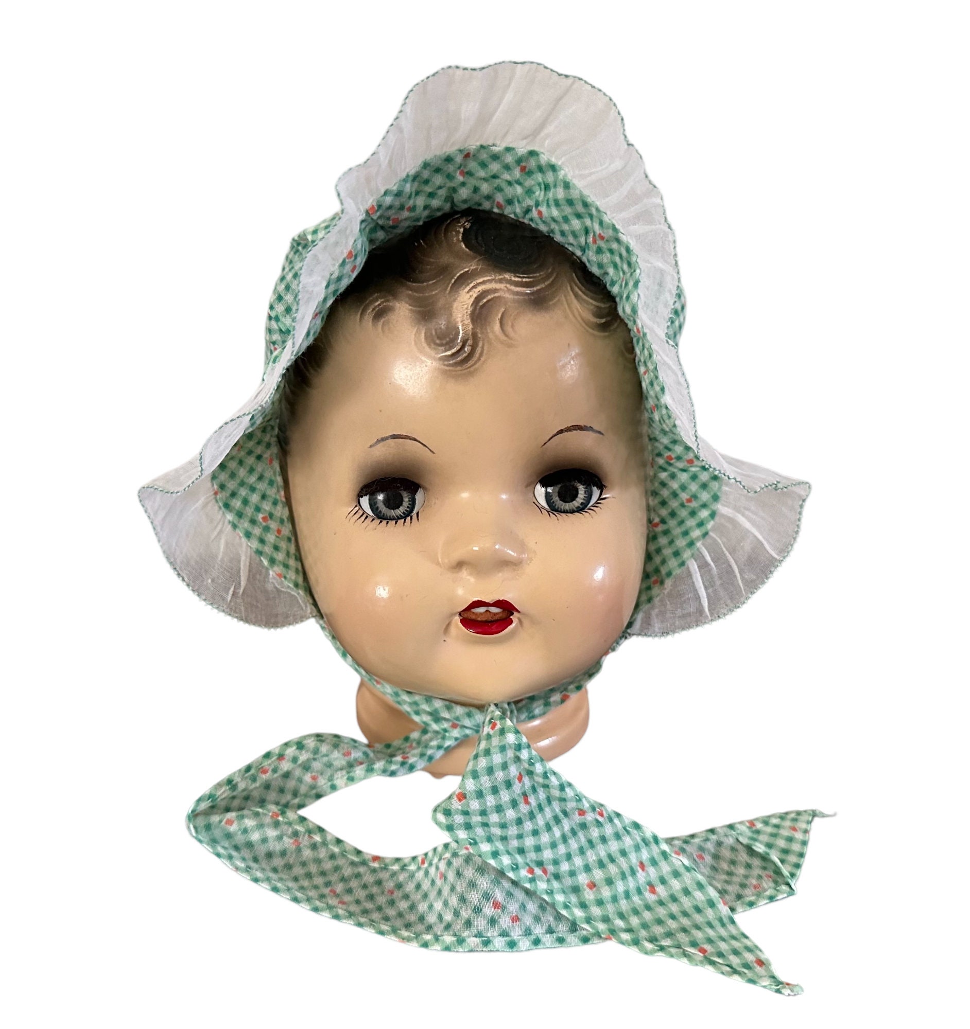 Size 3 - 6 Months Green & White Check Cotton Bonnet Hat
