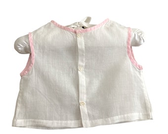 Size 3 - 6 Months White Cotton w/ Pink Trim Diaper Shirt 1471209925