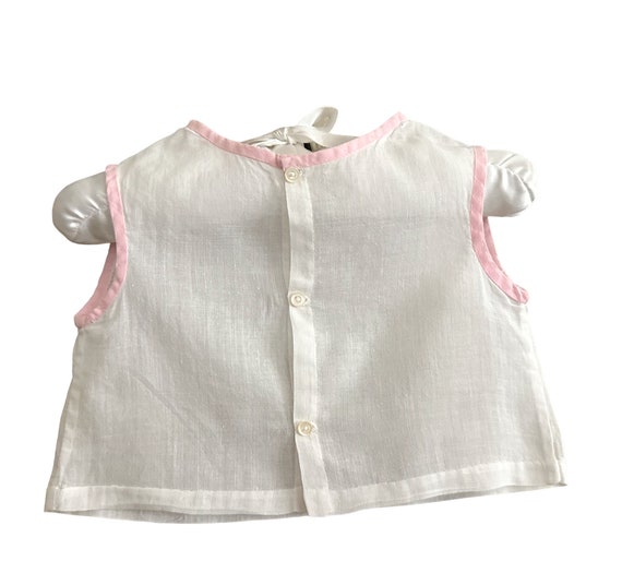Size 3 - 6 Months White Cotton w/ Pink Trim Diape… - image 1