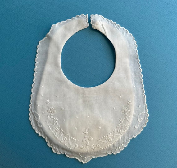 White Cotton Batiste Embroidered Baby Bib 1642083… - image 2