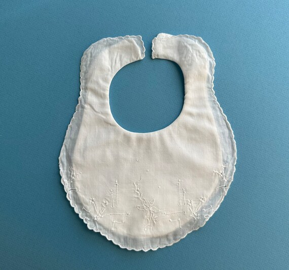 White Cotton Batiste Embroidered Baby Bib 1656234… - image 2