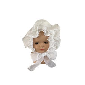 Antique White Organdy Embroidered and Lace Infant Baby Bonnet Hat 1881773836