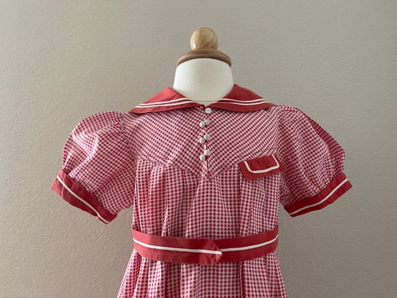 Size 4 - 5 Kate Greenaway 50s Frock Red Check Dre… - image 2