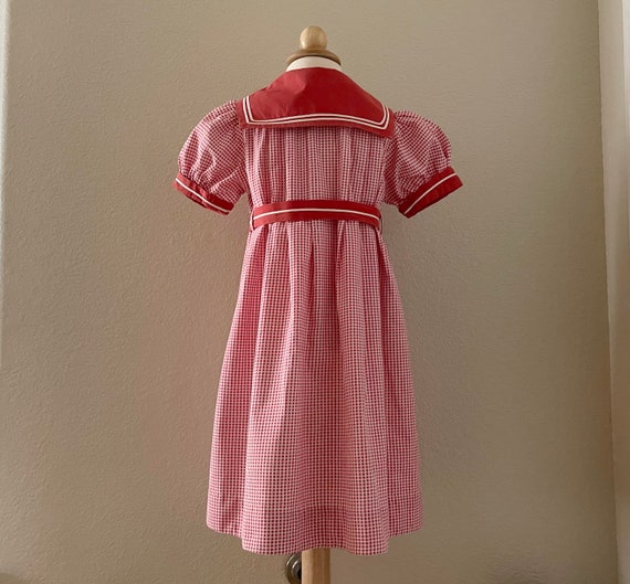 Size 4 - 5 Kate Greenaway 50s Frock Red Check Dre… - image 6