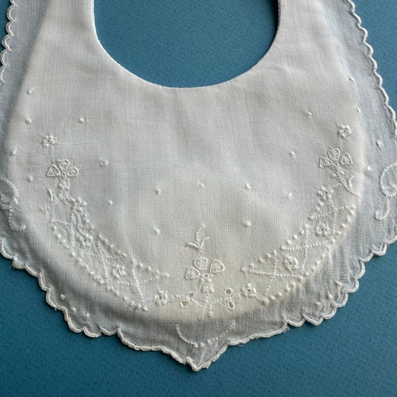 White Cotton Batiste Embroidered Baby Bib 1642083… - image 3