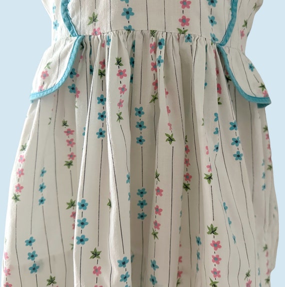 Size 2 1950s Aqua & Pink Cotton Print Toddler Dre… - image 5