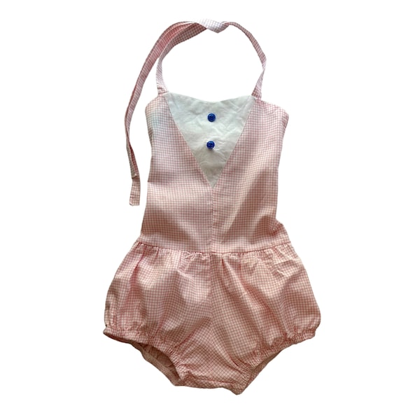 Size 2 - 4 ? 1950s - 1960s Pink Check Cotton Bathing Suit 1505718452