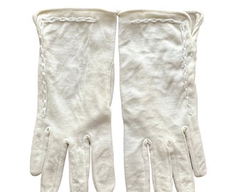 Size 9 - 12 Vintage Girls Toddler Cream Off White Nylon Gloves Hong Kong 1432103882