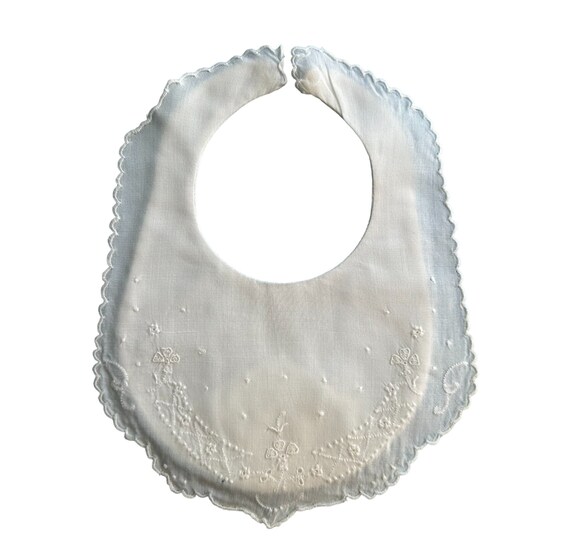 White Cotton Batiste Embroidered Baby Bib 1642083… - image 1