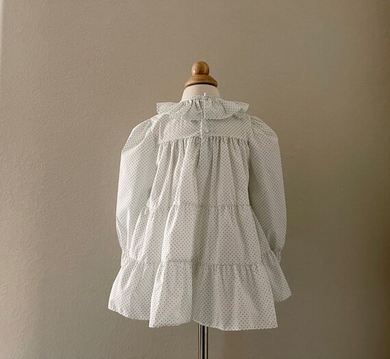 Size 2 70s Smocked Polly Flinders White Green Dot… - image 5