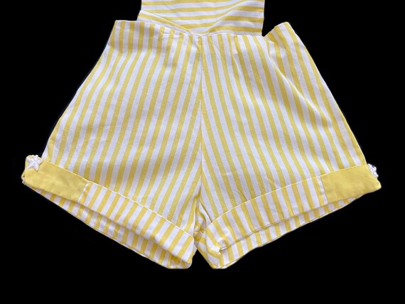 Size 3 NOS Thomas Yellow Stripe Cotton Sunsuit Ro… - image 3