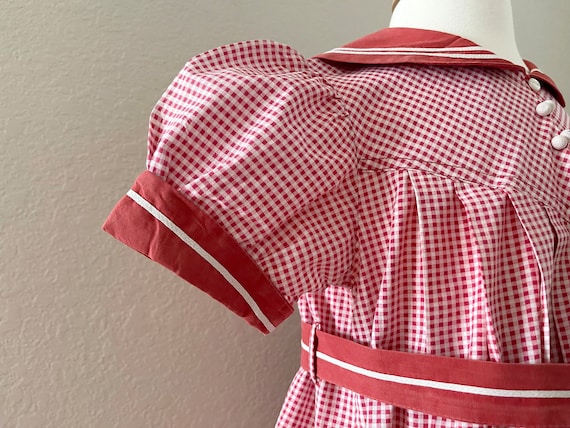 Size 4 - 5 Kate Greenaway 50s Frock Red Check Dre… - image 4