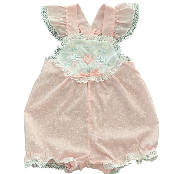 Size 6 - 9 Months Pink Cotton Lace Infant Baby Romper /  Sunsuit 1700475048